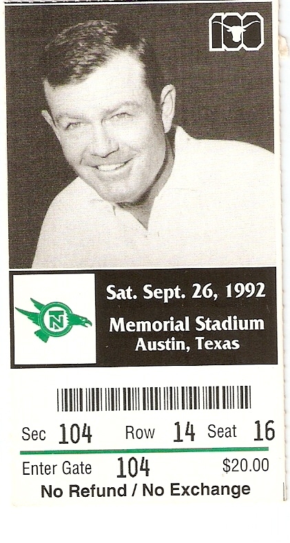 1992 Texas vs North Texas ticket stub