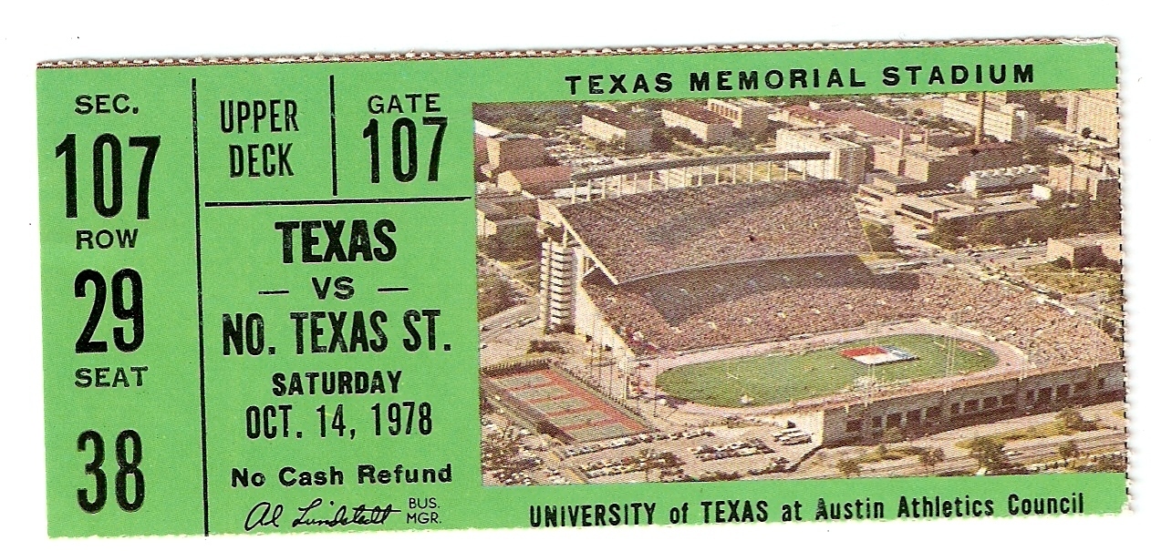 1978 Texas vs North Texas ticket stub