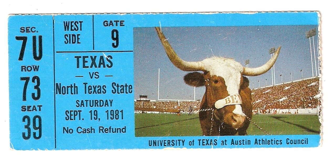 1981 Texas vs North Texas ticket stub