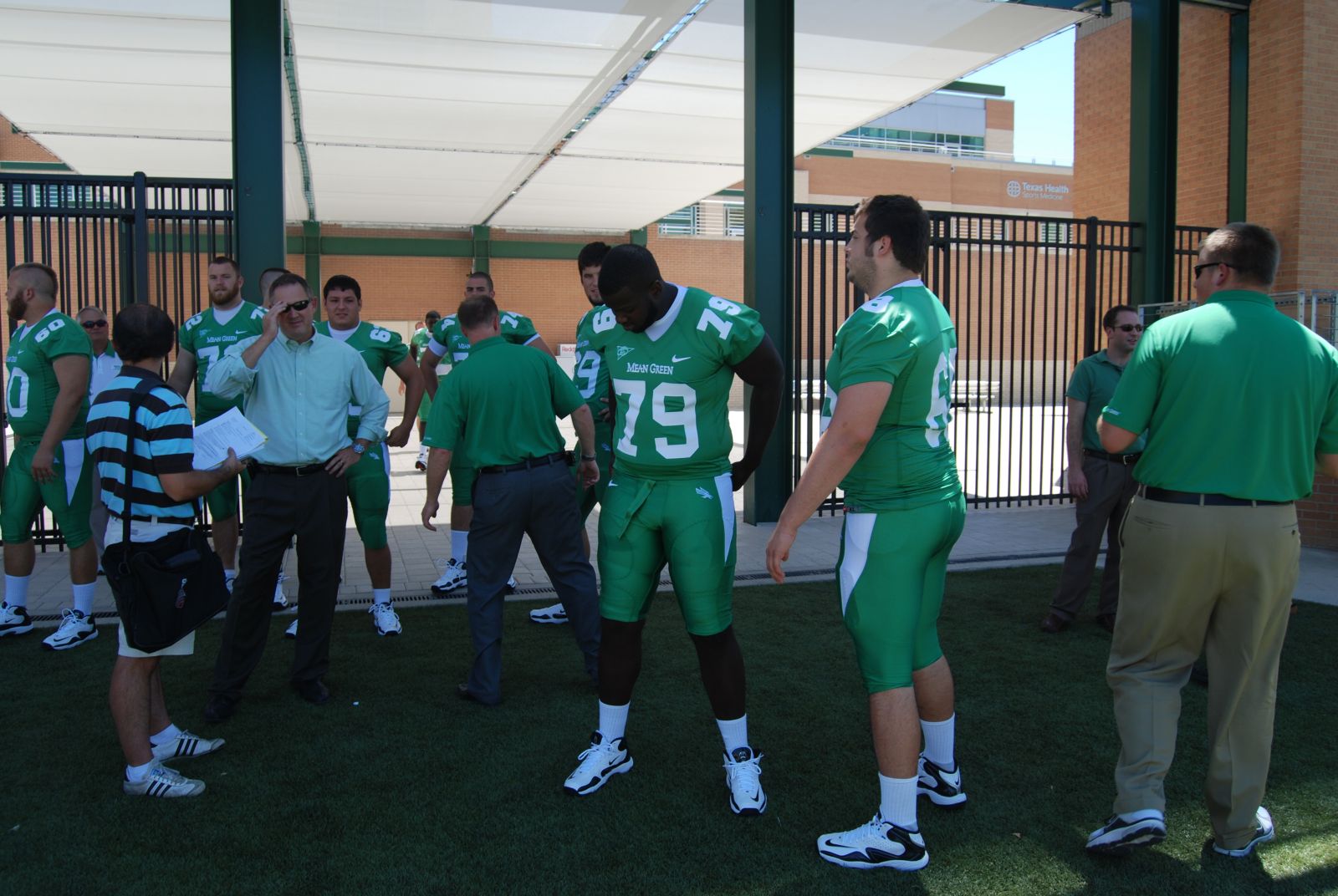 UNT OL Ayodele Adepipe #79 And Frosh Grant Shaw #68