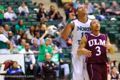 ULM player tries to block out North Texas' Tony Mitchell